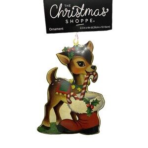 The Christmas Shoppe Retro Reindeer Ornament 4" Vintage Look Metal Hanging